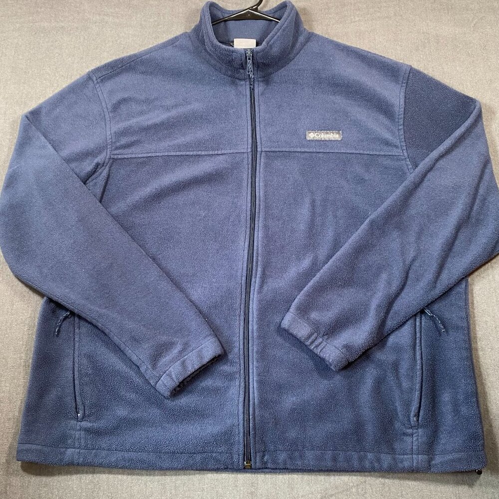 Columbia Full-Zip Fleece Jacket  Blue Polyester Warm Outerwear Mens Size 2XL